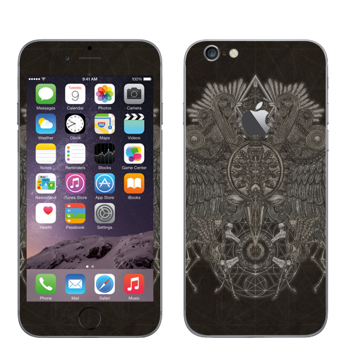 Наклейка на Телефон Apple iPhone 6 с яблоком Великий Орёл,  купить в Москве – интернет-магазин Allskins, орел, олень, кости, череп, геометрия, графика, Крылья
