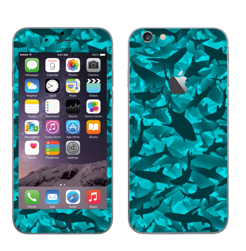 Наклейка на Телефон Apple iPhone 6 с яблоком Акулы,  купить в Москве – интернет-магазин Allskins, акула, морская, вода, дайвинг, рыба, рвбалка, камуфляж