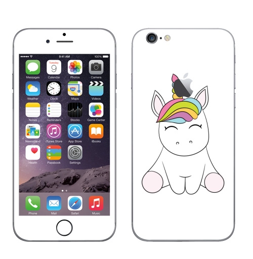 Наклейка на Телефон Apple iPhone 6 с яблоком Единорожек,  купить в Москве – интернет-магазин Allskins, милые животные, радуга, магия, детские, животные, мило, единорог