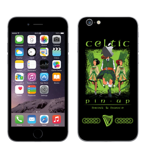 Наклейка на Телефон Apple iPhone 6 с яблоком Кельтский пинап,  купить в Москве – интернет-магазин Allskins, сарказм, персонажи, девушка, алкоголь, пикник, танцы, Ирландия, кельт
