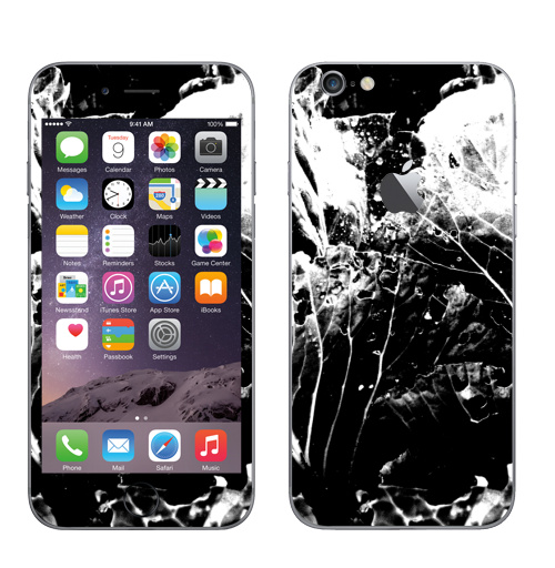 Наклейка на Телефон Apple iPhone 6 с яблоком Растительное,  купить в Москве – интернет-магазин Allskins, черно-белое, лесной, природа, листья, Темная, черный, графика, растительный, растение