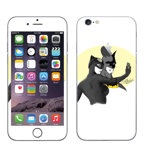 Наклейка на Телефон Apple iPhone 6 с яблоком Cелфи мышки и кошки,  купить в Москве – интернет-магазин Allskins, мышь, кошка, девушка, айфон, селфи, женщинакошка, Летучая_мышь