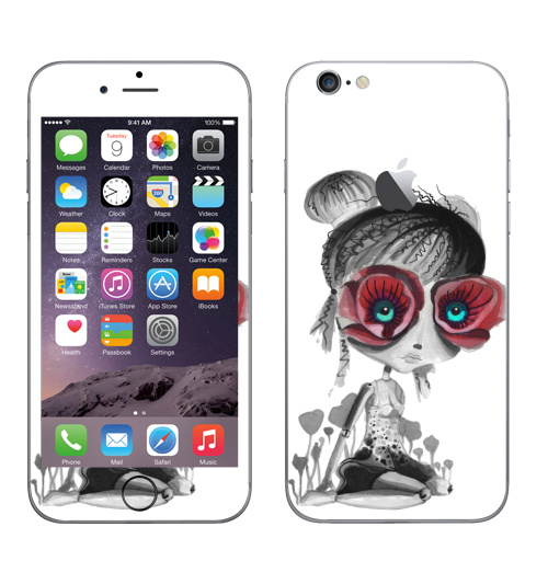 Наклейка на Телефон Apple iPhone 6 с яблоком Цветов, принцесса,  купить в Москве – интернет-магазин Allskins, искусство, цветы, мак, красный, мило, серый, принцесса, принцессы, художник