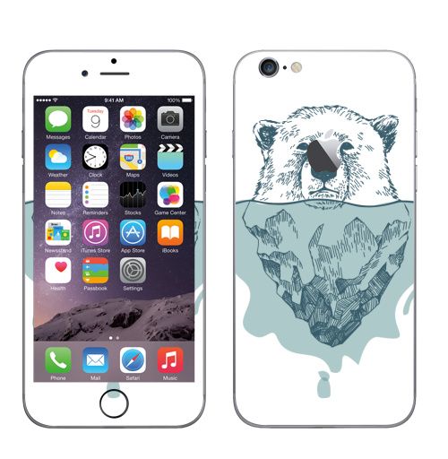 Наклейка на Телефон Apple iPhone 6 с яблоком Полярный медведь,  купить в Москве – интернет-магазин Allskins, белый, медведь, полярный, лёд, вода, голубой, бирюзовый, крутые животные