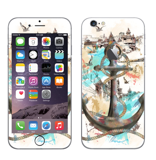 Наклейка на Телефон Apple iPhone 6 с яблоком Морской волк,  купить в Москве – интернет-магазин Allskins, отдых, птицы, пейзаж, морская, якорь