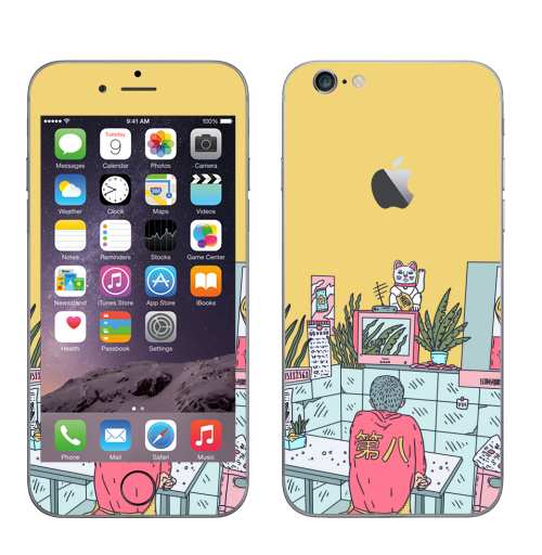 Наклейка на Телефон Apple iPhone 6 с яблоком Азиатская закусочная,  купить в Москве – интернет-магазин Allskins, азия, Китай, розовый, лес, мальчик, желтый, телевизор, неон, закусочная