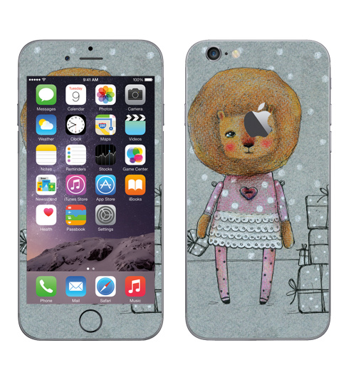 Наклейка на Телефон Apple iPhone 6 с яблоком Лева,  купить в Москве – интернет-магазин Allskins, лев, снег, подарки, серый, животные, зверушки