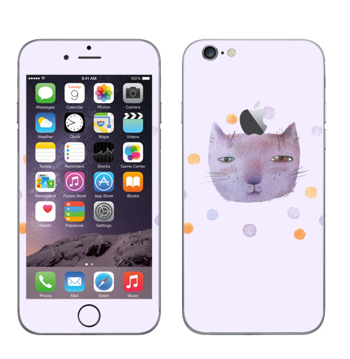 Наклейка на Телефон Apple iPhone 6 с яблоком Котик и шары,  купить в Москве – интернет-магазин Allskins, кошка, животные, подарки, снег, лев