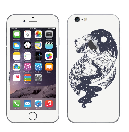 Наклейка на Телефон Apple iPhone 6 с яблоком Таинственный лев,  купить в Москве – интернет-магазин Allskins, лев, зодиак, лес, татту, ночь, луна, звезда, горы, река