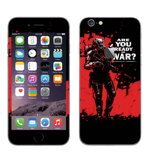 Наклейка на Телефон Apple iPhone 6 с яблоком Солдат смерти ,  купить в Москве – интернет-магазин Allskins, военные, солдаты, оружие, красный, черный, смерть, череп
