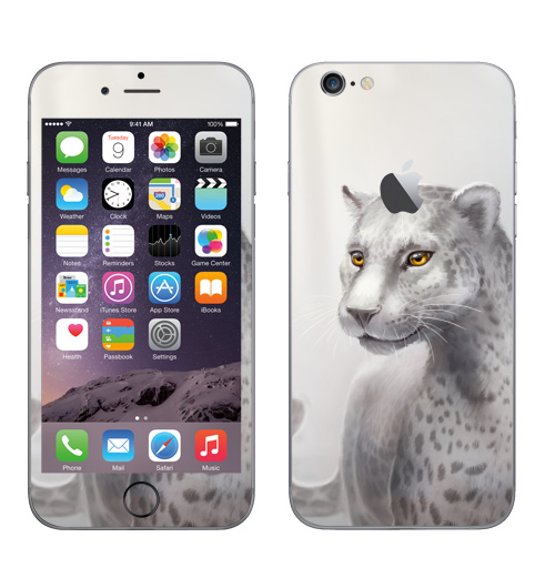 Наклейка на Телефон Apple iPhone 6 с яблоком Серый леопард,  купить в Москве – интернет-магазин Allskins, леопард, гепард, кошка, серый, клякса, глаз