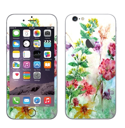Наклейка на Телефон Apple iPhone 6 с яблоком Лилии, Зверобой,  купить в Москве – интернет-магазин Allskins, цветокакварель, розовый, цветы, акварель, природа, рисунки, оригинально, нежно, желтый