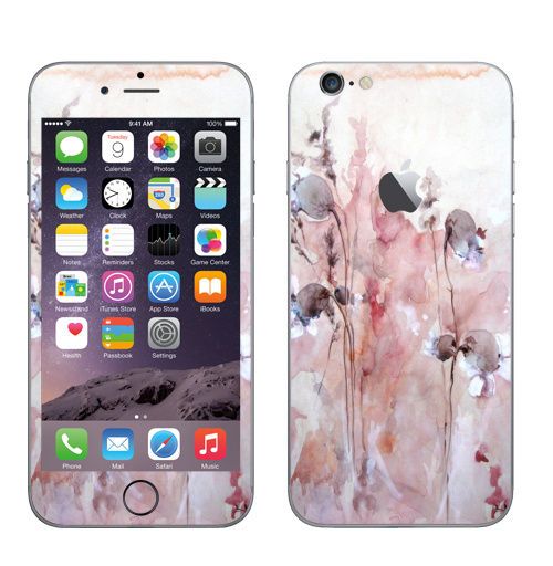 Наклейка на Телефон Apple iPhone 6 с яблоком Осенние цветы,  купить в Москве – интернет-магазин Allskins, цветокакварель, розовый, цветы, акварель, природа, рисунки, оригинально, нежно