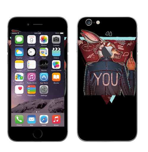Наклейка на Телефон Apple iPhone 6 с яблоком Волкозаяц,  купить в Москве – интернет-магазин Allskins, крутые животные, иллюстрацияпринт, подарки, хипстер, заяц, собаки, волк