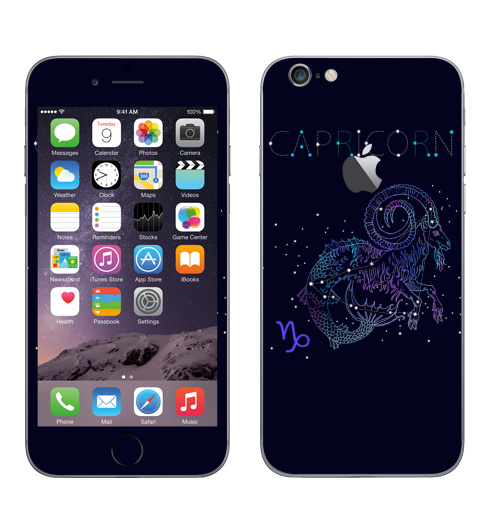 Наклейка на Телефон Apple iPhone 6 с яблоком Созвездие козерога,  купить в Москве – интернет-магазин Allskins, небо, звезда, день_рождения, зодиак, татуировки, овцы, созвездие, космос, гороскоп