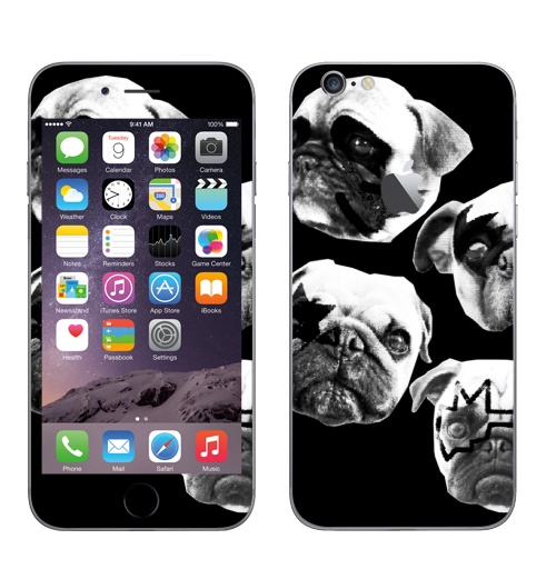 Наклейка на Телефон Apple iPhone 6 с яблоком Мопсс,  купить в Москве – интернет-магазин Allskins, крутые животные, животные, Мопс, собаки, группа, музыка, милые животные, рокнролл