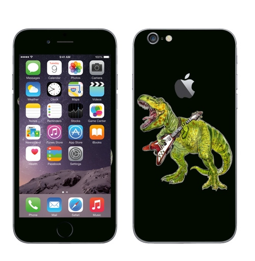 Наклейка на Телефон Apple iPhone 6 с яблоком Хэви метал динозавр,  купить в Москве – интернет-магазин Allskins, rock, металл, музыка, музыкант, гитара, гитарист, динозавры