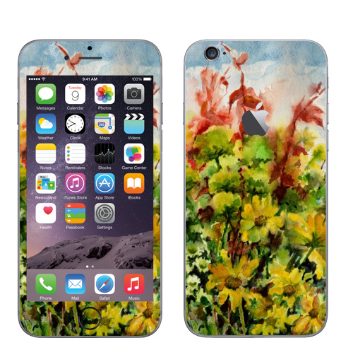Наклейка на Телефон Apple iPhone 6 с яблоком Цветы и солнце,  купить в Москве – интернет-магазин Allskins, позитив, любовь, желтые, цветы, лето