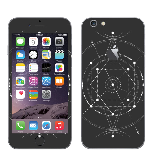 Наклейка на Телефон Apple iPhone 6 с яблоком Тайный код мироздания,  купить в Москве – интернет-магазин Allskins, черно-белое, духовность, секрет, дух, геометрия, сакральное, fashionillustration