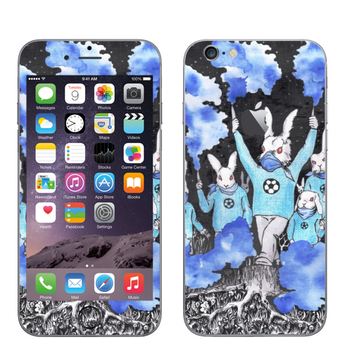 Наклейка на Телефон Apple iPhone 6 с яблоком Кролики около футбола,  купить в Москве – интернет-магазин Allskins, кролики, заяц, футбол, футбольные_фанаты, болельщики