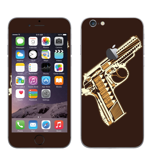 Наклейка на Телефон Apple iPhone 6 с яблоком Gun,  купить в Москве – интернет-магазин Allskins, мужик, военные, оружие, карандаш, 300 Лучших работ
