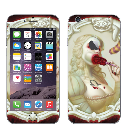 Наклейка на Телефон Apple iPhone 6 с яблоком Alice,  купить в Москве – интернет-магазин Allskins, Алиса в стране чудес, крипота, suck, белый, white, болезненный, девушка
