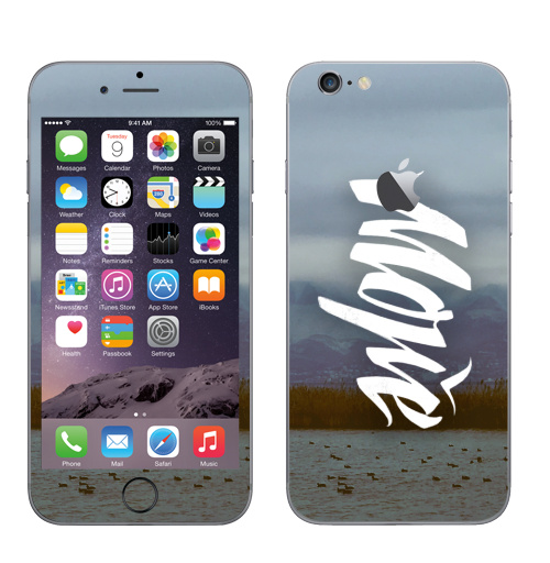 Наклейка на Телефон Apple iPhone 6 с яблоком Море леттеринг,  купить в Москве – интернет-магазин Allskins, черно-белое, леттериннг, надписи, морская, каллиграфия