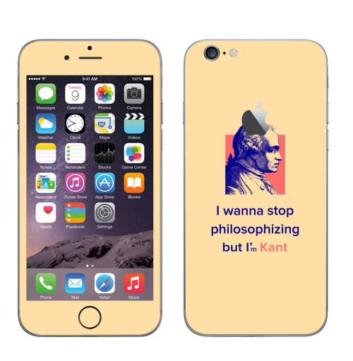 Наклейка на Телефон Apple iPhone 6 с яблоком Я Кант,  купить в Москве – интернет-магазин Allskins, остроумно, философские, иммануил, розовый, фиолетовый, кант, надписи