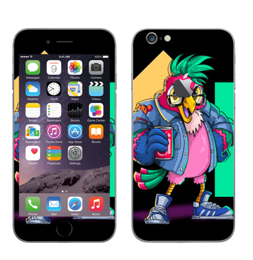 Наклейка на Телефон Apple iPhone 6 с яблоком Попугай Кешью,  купить в Москве – интернет-магазин Allskins, милые животные, персонажи, птицы, кеды, хулиган, мультфильмы