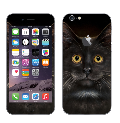 Наклейка на Телефон Apple iPhone 6 с яблоком Желтоглазый кот,  купить в Москве – интернет-магазин Allskins, милые животные, животные, усы, кошка, глаз