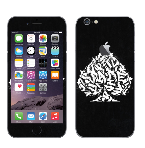 Наклейка на Телефон Apple iPhone 6 с яблоком Spade,  купить в Москве – интернет-магазин Allskins, черно-белое, граффити, черное и белое