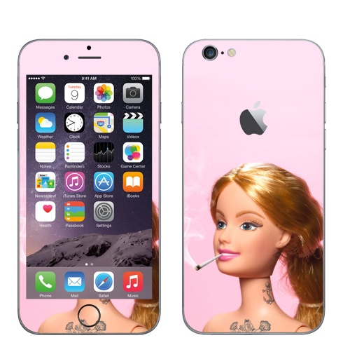 Наклейка на Телефон Apple iPhone 6 с яблоком Барби повзрослела,  купить в Москве – интернет-магазин Allskins, прикол, барби, кукла, девушка, розовый, татуировки