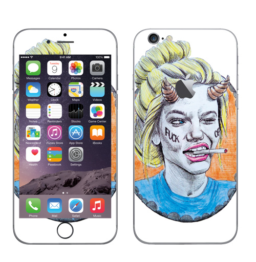 Наклейка на Телефон Apple iPhone 6 с яблоком Фак оф,  купить в Москве – интернет-магазин Allskins, хуйня, красота, рогатый, графика, портреты, брутально, девушка