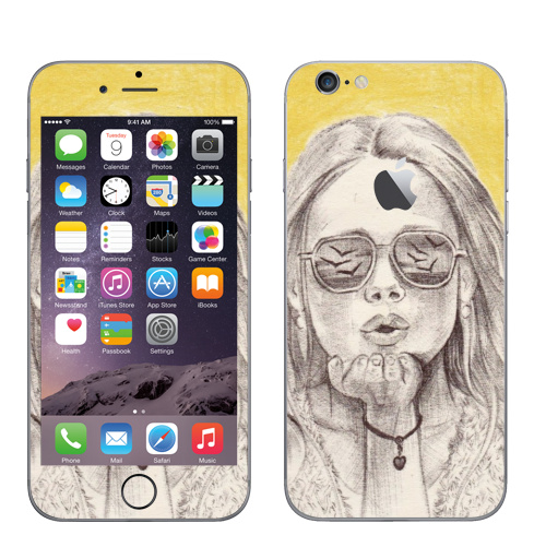 Наклейка на Телефон Apple iPhone 6 с яблоком Жёлтый воздушный поцелуй,  купить в Москве – интернет-магазин Allskins, лето, графика, желтый, воздушный_поцелуй, поцелуй, девушка