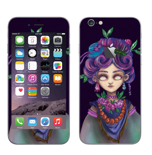 Наклейка на Телефон Apple iPhone 6 с яблоком Шаманка в цветах,  купить в Москве – интернет-магазин Allskins, лес, магия, духи, графика