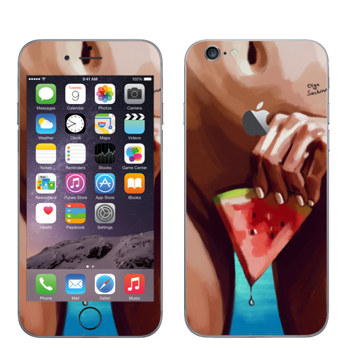 Наклейка на Телефон Apple iPhone 6 с яблоком Сочное лето,  купить в Москве – интернет-магазин Allskins, секс, лето, морская, арбуз, сочно, яркий