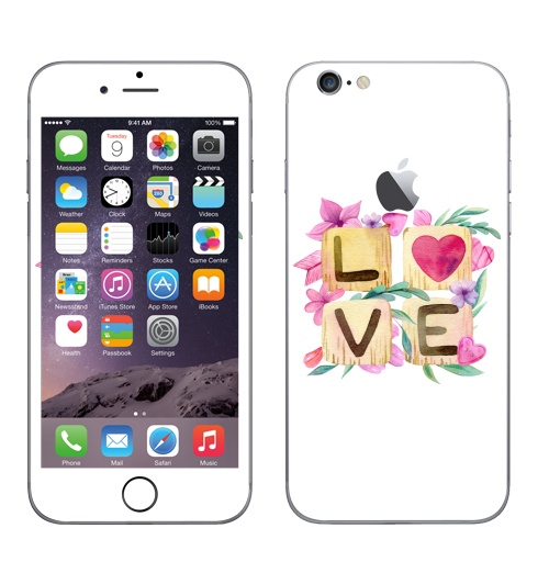 Наклейка на Телефон Apple iPhone 6 с яблоком Любовь в квадрате,  купить в Москве – интернет-магазин Allskins, иллюстация, акварель, розовый, охра, сердце, любовь, день_святого_валентина