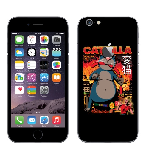 Наклейка на Телефон Apple iPhone 6 с яблоком КОТЗИЛЛА,  купить в Москве – интернет-магазин Allskins, годзилла, кино, персонажи, котята, кошка, ужасный, пародия, прикол, приключения