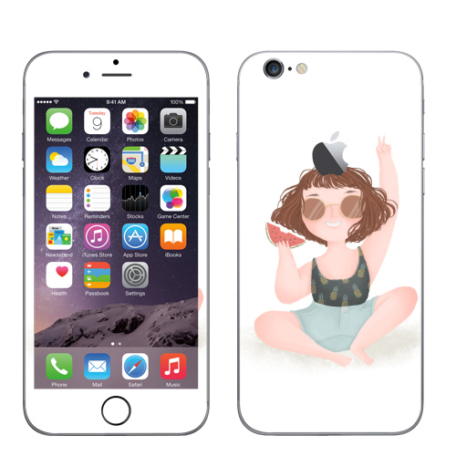 Наклейка на Телефон Apple iPhone 6 с яблоком Летняя девчонка,  купить в Москве – интернет-магазин Allskins, радость, настроение, ананас, счастье, солнце, арбуз, лето, девушка
