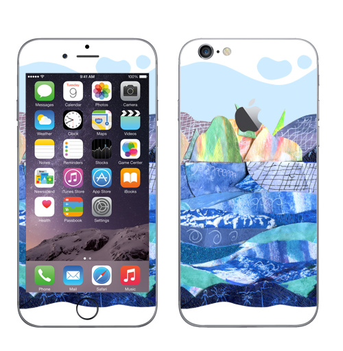 Наклейка на Телефон Apple iPhone 6 с яблоком Коллаж с пейзажем, озеро и скалы,  купить в Москве – интернет-магазин Allskins, коллаж, радость, круто, детские, школьный, озеро, природа, синий, бумага, голуой