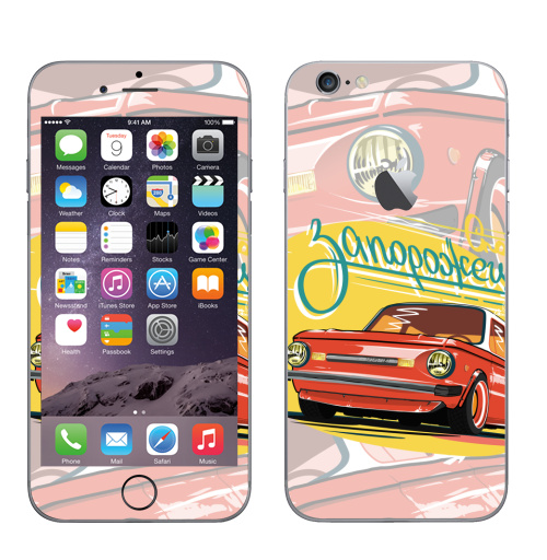 Наклейка на Телефон Apple iPhone 6 с яблоком Спорт седан,  купить в Москве – интернет-магазин Allskins, Запорожец, тачка, ретро, винтаж, гонки, спорт, красный, автомобиль, автоспорт
