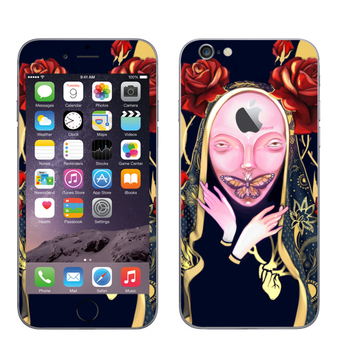 Наклейка на Телефон Apple iPhone 6 с яблоком Инсомния,  купить в Москве – интернет-магазин Allskins, красота, современное, демоны, кукла, ба, бабачка, розы, руки, накидка, человек