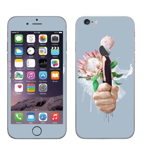 Наклейка на Телефон Apple iPhone 6 с яблоком Пастельный букет,  купить в Москве – интернет-магазин Allskins, букет, цветы, девушка, мороженое, акварель, белый, вода, нежно, пастельный, психоделичный