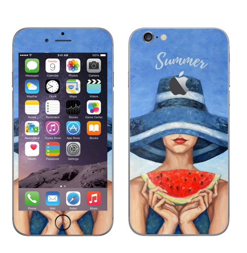 Наклейка на Телефон Apple iPhone 6 с яблоком Предвкушение,  купить в Москве – интернет-магазин Allskins, девушка, шляпа, арбуз, морская, дама, масляная, мазки, картины, яркий