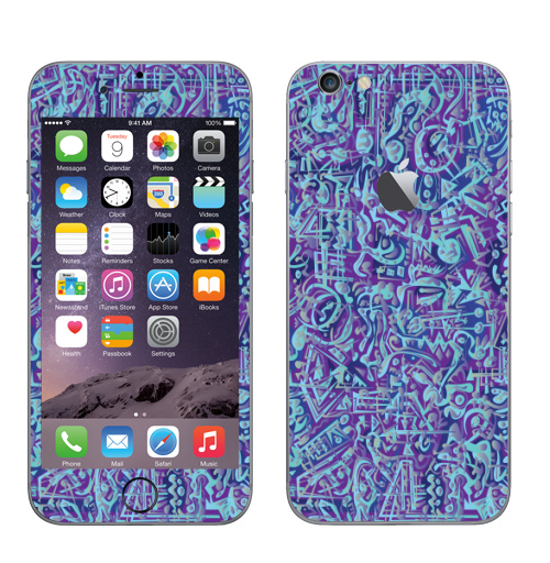 Наклейка на Телефон Apple iPhone 6 с яблоком В мирских вещах,  купить в Москве – интернет-магазин Allskins, абстракция, абстрация, текстура, голубой, фиолетовый
