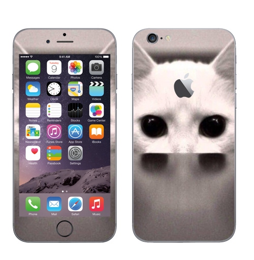 Наклейка на Телефон Apple iPhone 6 с яблоком Сквозь...,  купить в Москве – интернет-магазин Allskins, черно-белый, киса, кошка, глаз, фотография