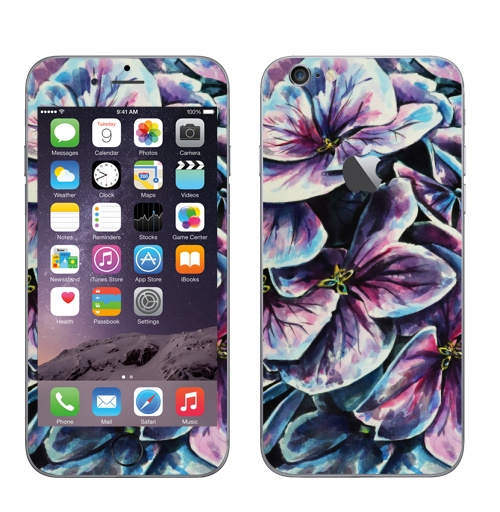 Наклейка на Телефон Apple iPhone 6 с яблоком Фиолетовые цветы,  купить в Москве – интернет-магазин Allskins, фиолетовый, акварель, цветокакварель, цветы