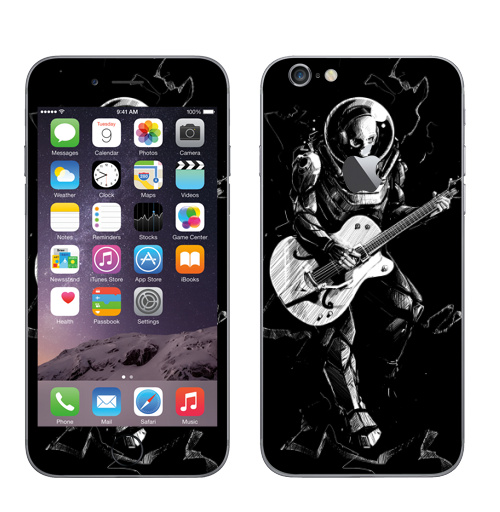 Наклейка на Телефон Apple iPhone 6 с яблоком Космический бард,  купить в Москве – интернет-магазин Allskins, скелет, космос, гитара, темнота, шлем