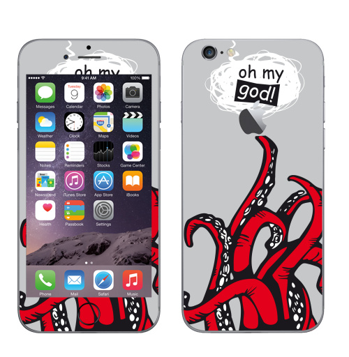 Наклейка на Телефон Apple iPhone 6 с яблоком Oh my god ? ! ...,  купить в Москве – интернет-магазин Allskins, ангел и дьявол, Япония, шнурки, чужие, хэллоуин, монстры, 300 Лучших работ
