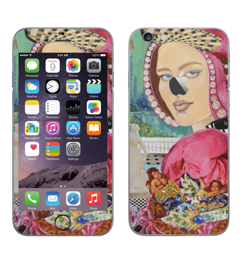 Наклейка на Телефон Apple iPhone 6 с яблоком Ренессанс весна.,  купить в Москве – интернет-магазин Allskins, классика, весна, ренессанс, узор, девушка, бирюзовый, розовыйвый, коллаж, италия